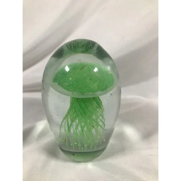 Glow In The Dark Jellyfish Paperweight 5.5 inch 3.2 Pound Art Glass Paperweight - Picture 4 of 16